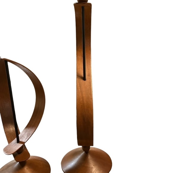 MID CENTURY MODERN ROTATING TEAK AND BLACK METAL CANDLESTICKS - Picture 6 of 13